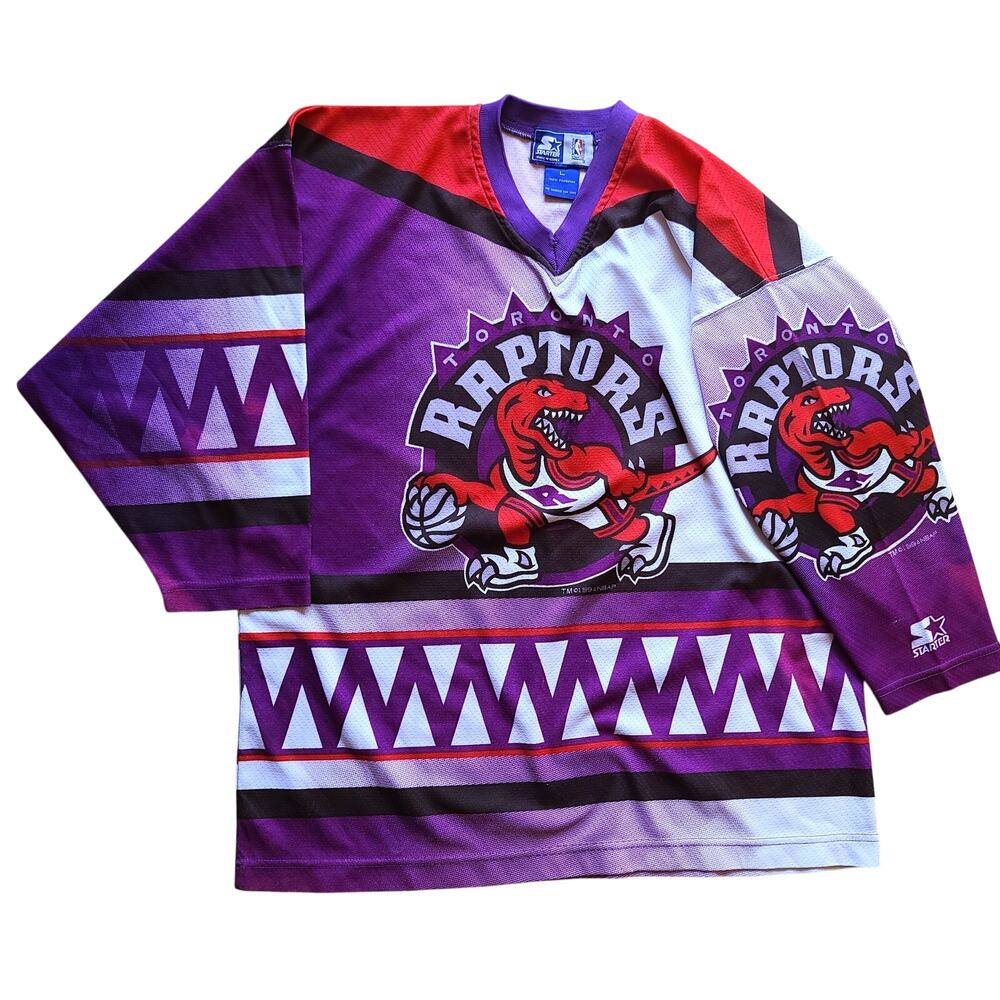 Toronto Raptors 90s STARTER hockey jersey L purple AOP Print NBA vintage